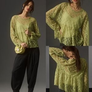 NWT Maeve Lime Sheer Mesh Babydoll Peplum XL Y2K Coquette Fairycore